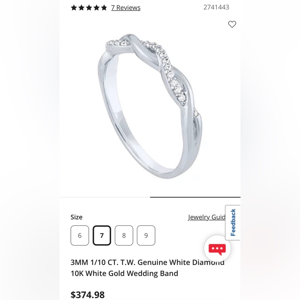 1/10 CT. T.W. Genuine White Diamond 10K
White Gold Wedding Band - Size 7